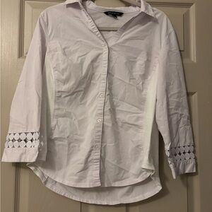 Zac & Rachel White Button-Up Blouse with Lace Cuff Detail